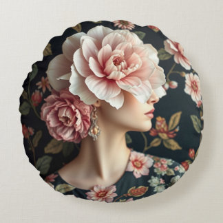 Floral Woman Art - Leven in volle bloei Rond Kussen