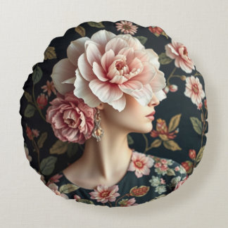 Floral Woman Art - Leven in volle bloei Rond Kussen