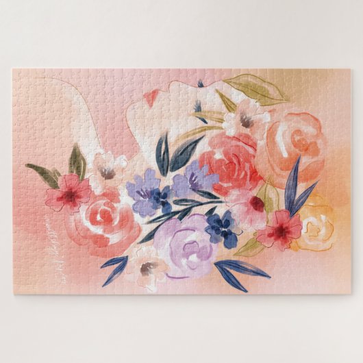 Floral Woman Botanical Waterverf Illustration Legpuzzel (Horizontaal)