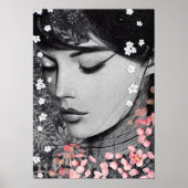Floral Woman Botanisch roze Fantasy Pop Kunst Poster (Voorkant)