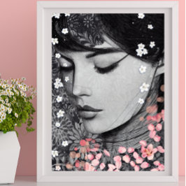 Floral Woman Botanisch roze Fantasy Pop Kunst Poster