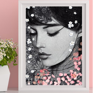Floral Woman Botanisch roze Fantasy Pop Kunst Poster