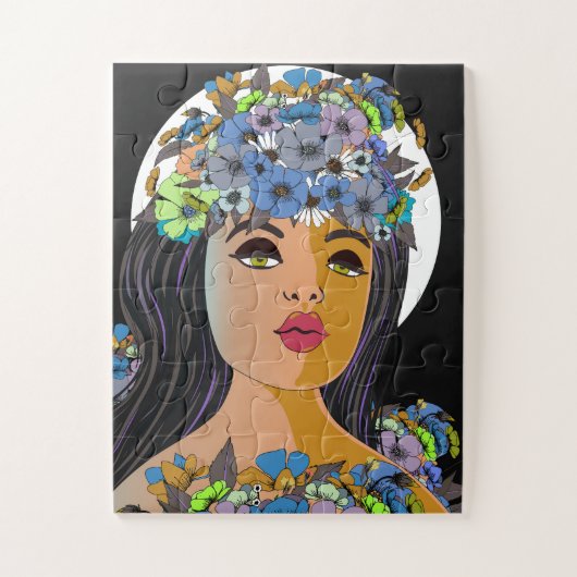 Floral Woman Crown of Flowers Legpuzzel (Verticaal)