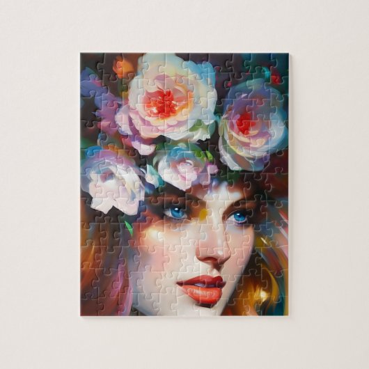 Floral Woman Portret Painting Legpuzzel (Verticaal)