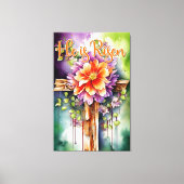 Floral Wood Christelijk Cross, hij is Risen Pasen Canvas Afdruk (Voorkant)