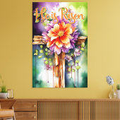 Floral Wood Christelijk Cross, hij is Risen Pasen Canvas Afdruk (Insitu (Woonkamer))