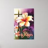 Floral Wood Christelijk Cross, hij is Risen Pasen  Canvas Afdruk (Voorkant)