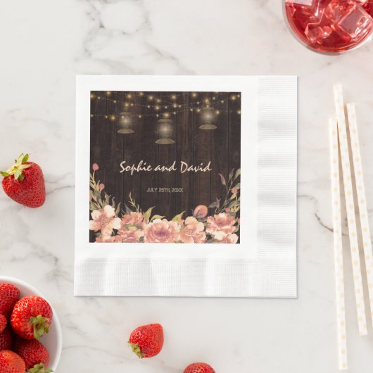  Floral Wood Old Lantern Wedding Servetten (Insitu)