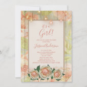 Floral Wood Roos Mason Jar Light Baby shower Kaart (Voorkant)