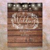 Floral Wood String Lights Bruiloft Welkomstbord Poster