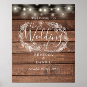 Floral Wood String Lights Bruiloft Welkomstbord Poster (Voorkant)