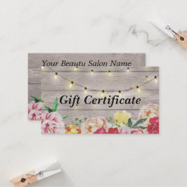 Floral Wood & String Lights Salon Gift Certificate Kortingskaartje