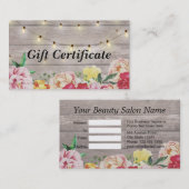 Floral Wood & String Lights Salon Gift Certificate Kortingskaartje (Voorkant / Achterkant)