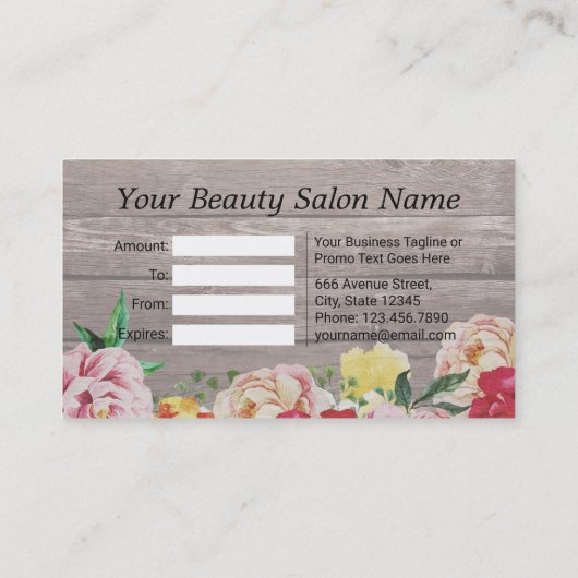 Floral Wood & String Lights Salon Gift Certificate Kortingskaartje (Achterkant)