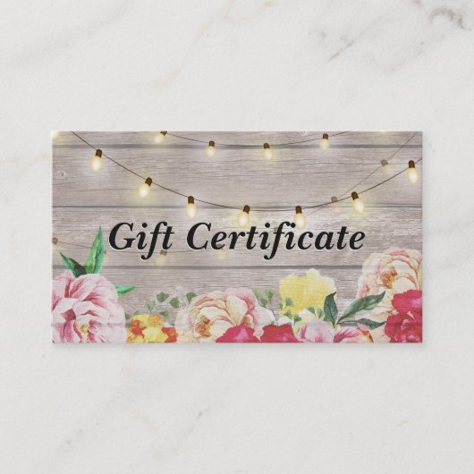 Floral Wood & String Lights Salon Gift Certificate Kortingskaartje (Voorkant)