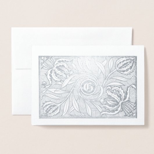 Floral Woodcut Monogram Print Folie Kaarten (Voorkant met envelop)