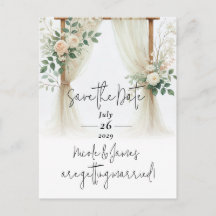 Floral Wooden Arch Greenery Rozen Save the Date