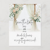 Floral Wooden Arch Greenery Rozen Save the Date Aankondigingskaart (Voorkant)