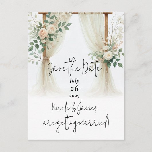 Floral Wooden Arch Greenery Rozen Save the Date Aankondigingskaart (Voorkant)