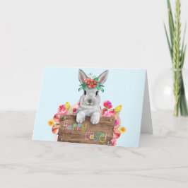 Floral Wooden Sign Easter Bunny Feestdagen Kaart
