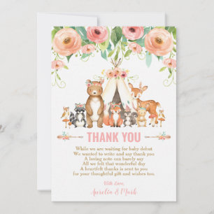 Floral Woodland Animals Baby shower Forest Girl Bedankkaart