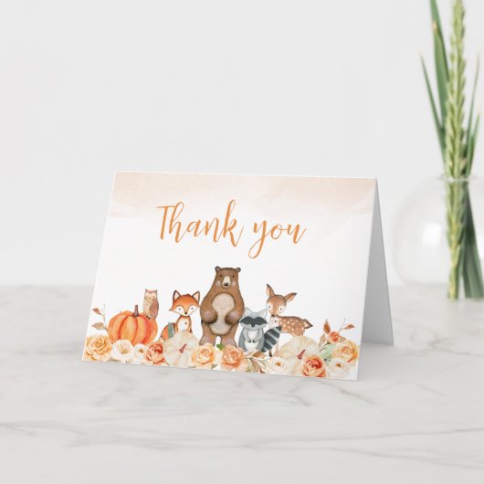 Floral Woodland Animals Baby shower Hartelijk dank Bedankkaart (Voorkant)