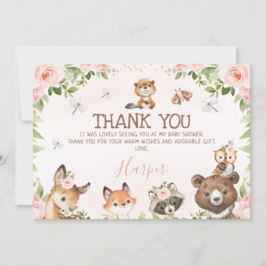 Floral Woodland Animals Baby shower Hartelijk dank Kaart (Voorkant)