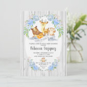 Floral Woodland Animals Baby shower Invitation Boy Kaart (Staand voorkant)