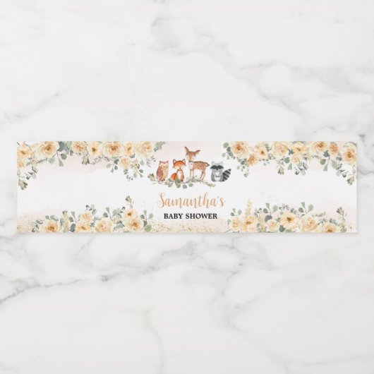 Floral Woodland Animals Baby shower Waterfles Etiket (Enkel label)