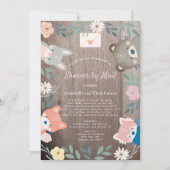 Floral Woodland Animals Roze Baby shower per post Kaart (Voorkant)