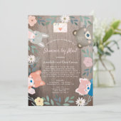 Floral Woodland Animals Roze Baby shower per post Kaart (Staand voorkant)