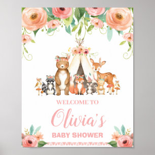 Floral Woodland Baby shower Birthday Welcome Poster