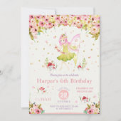 Floral Woodland Fairy Birthday Invitation Girl Kaart (Voorkant)