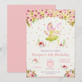 Floral Woodland Fairy Birthday Invitation Girl Kaart (Voorkant / Achterkant)