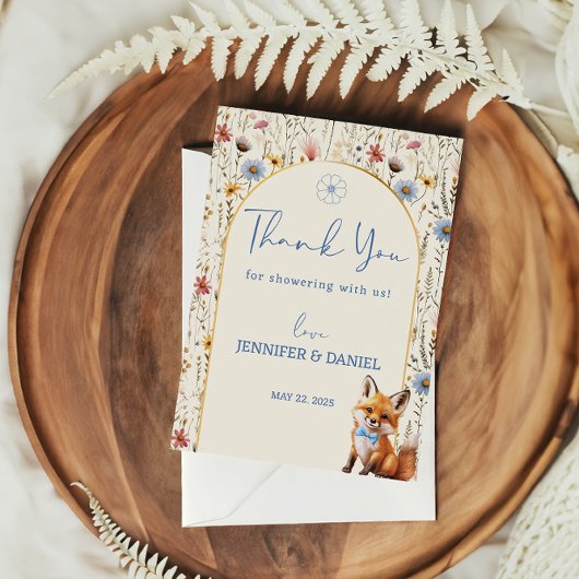 Floral Woodland Fox Baby shower Bedankkaart