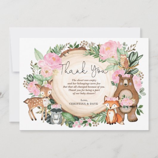  Floral Woodland Girl Baby shower Dank je Bedankkaart (Voorkant)