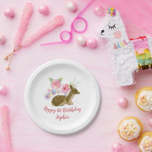 Floral Woodland Girl's 1e verjaardag Papieren Bordje