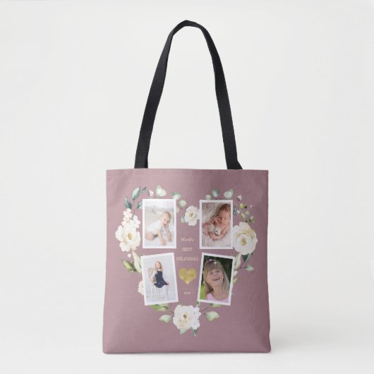 Floral World's Best Grandma Photo Moederdag Tote Bag (Voorkant)