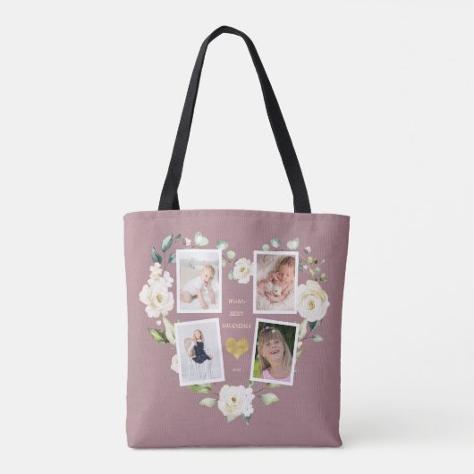 Floral World's Best Grandma Photo Moederdag Tote Bag (Achterkant)