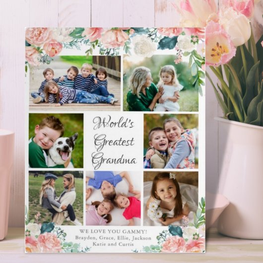 Floral WORLD'S GROATEST GRANDMA Photo Collage Fotoplaat