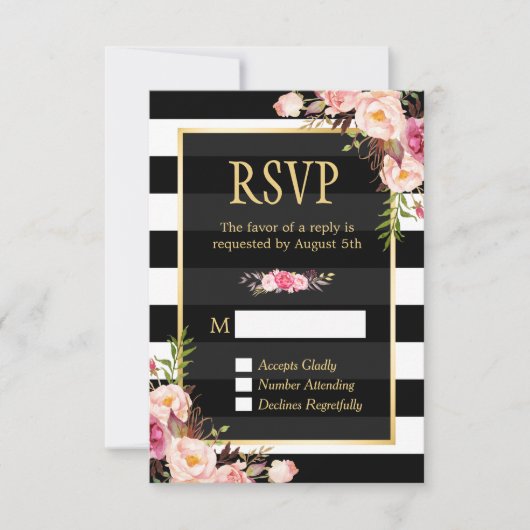 Floral Wrapping B&W Stripes RSVP Antwoord (Voorkant)
