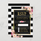 Floral Wrapping B&W Stripes RSVP Antwoord (Voorkant / Achterkant)