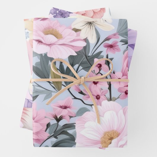  Floral Wrapping Paper Flat Sheet Set van 3 (In situ)