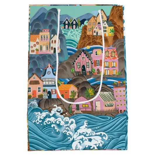 Floral Wrapping Paper Medium Gift Bag Medium Cadeauzakje (Achterkant)