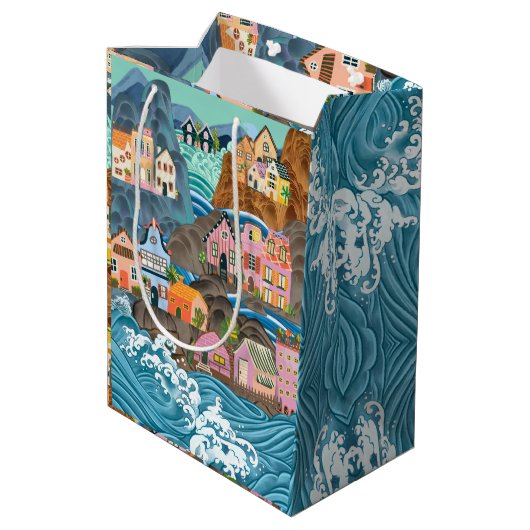 Floral Wrapping Paper Medium Gift Bag Medium Cadeauzakje (Achterkant Gekanteld)