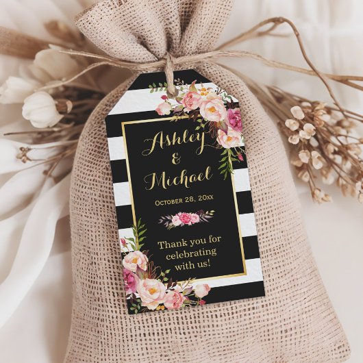  Floral Wrapping Stripes Weddenschap Cadeaulabel