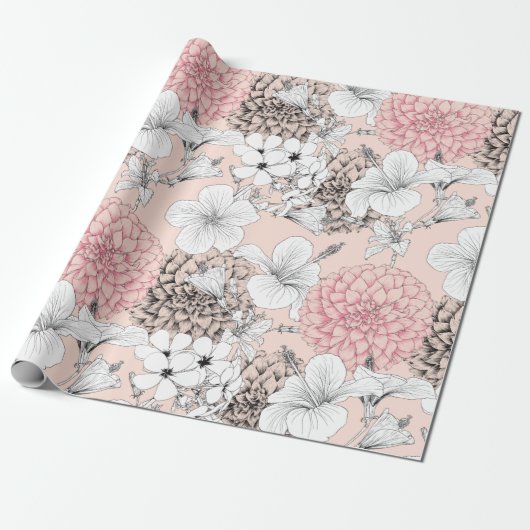 Floral wrappingpapier van 30 inch x 6 voet cadeaupapier (Uitgerold)