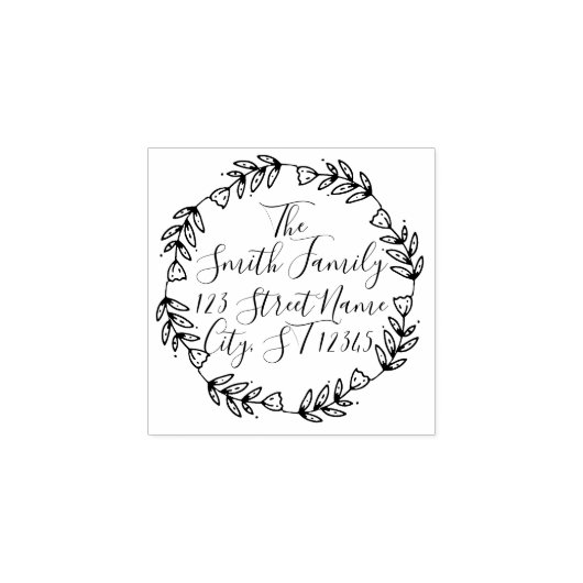 Floral Wreat Adres Stamp Rubberstempel (Afrduk)