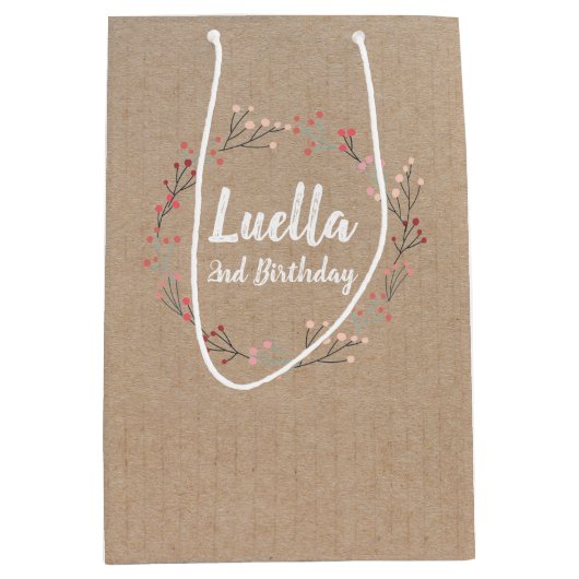 Floral Wreatal  Birthday Craft gift tas Medium Cadeauzakje (Voorkant)