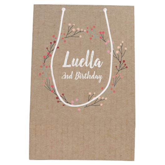 Floral Wreatal  Birthday Craft gift tas Medium Cadeauzakje (Achterkant)